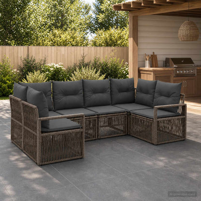 Tuinbankenset 6 st 6-Aantal zitplaatsen Grijs poly rattan