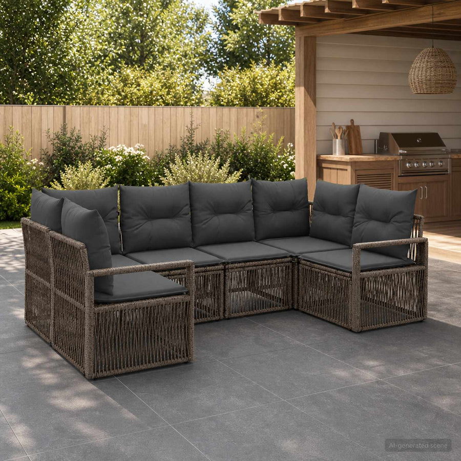 Tuinbankenset 6 st 6-Aantal zitplaatsen Grijs poly rattan