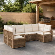 Tuinbankenset poly rattan beige 6 persoons