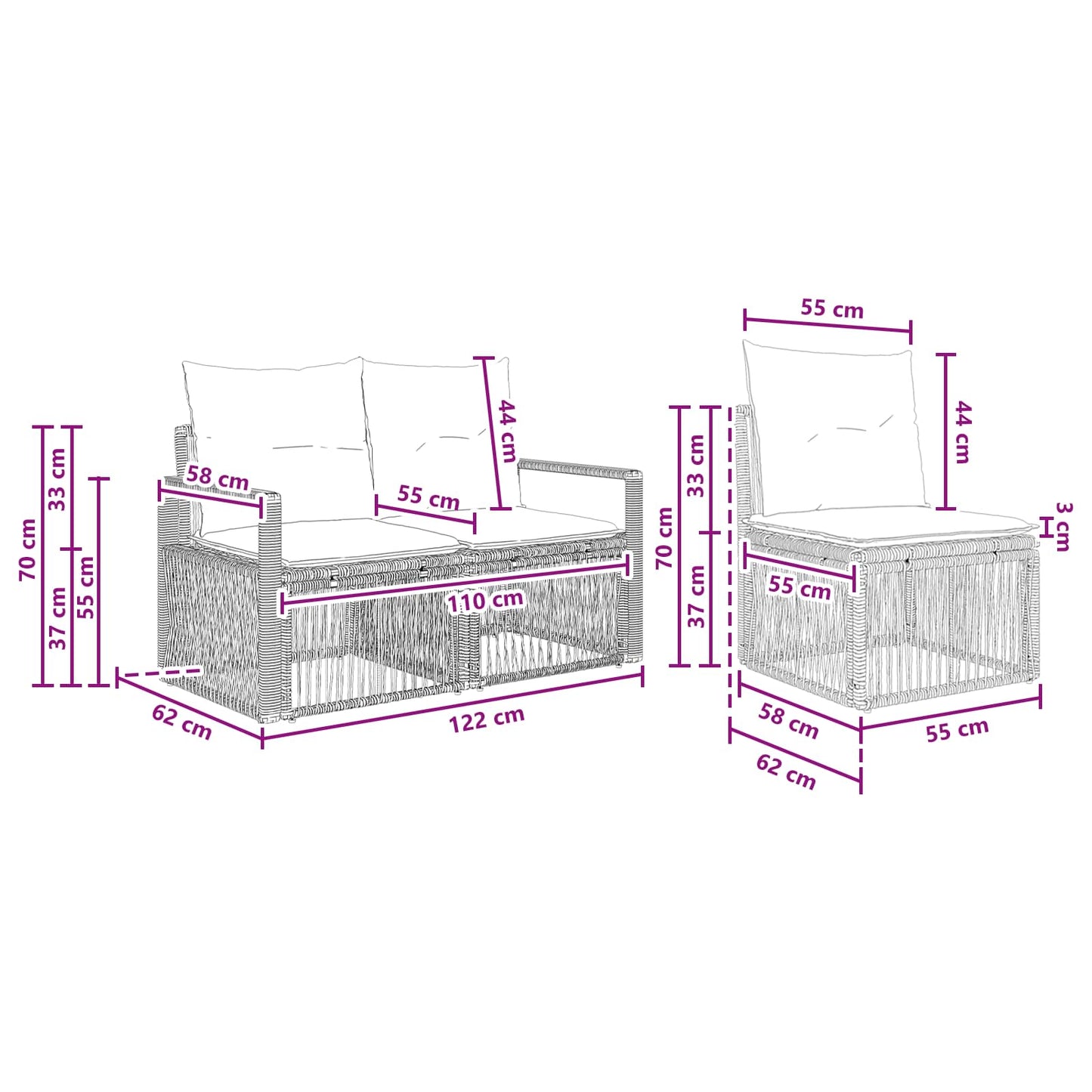 Tuinbankenset 6 st 6-Aantal zitplaatsen Beige poly rattan