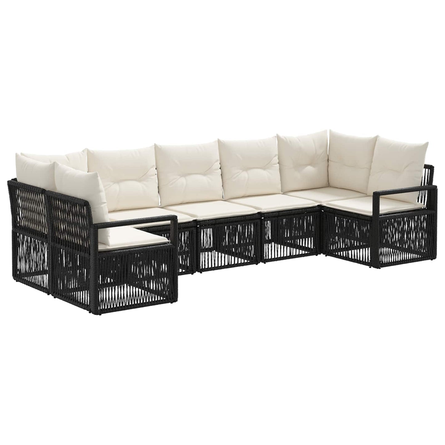 Tuinbankenset 7 st 7-Aantal zitplaatsen Zwart poly rattan