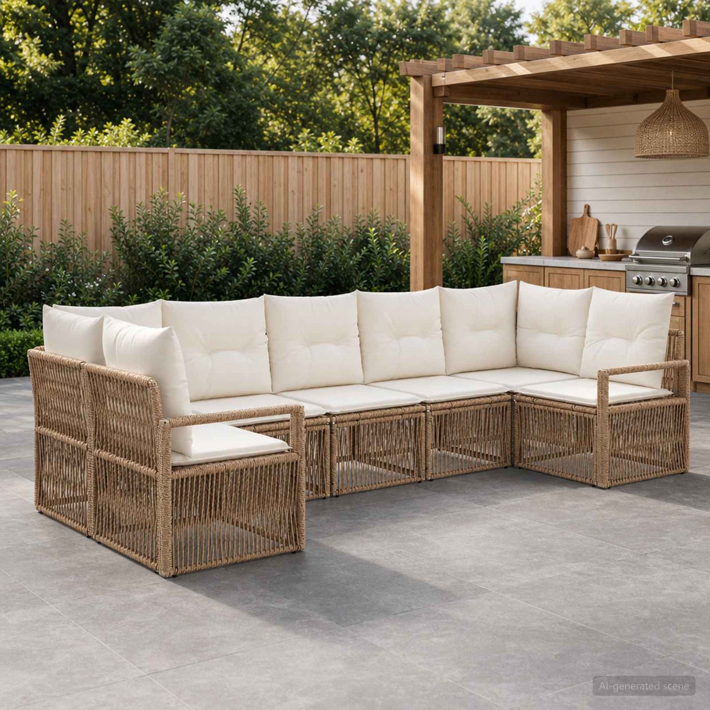 Tuinbankenset 7 st 7-Aantal zitplaatsen Beige poly rattan