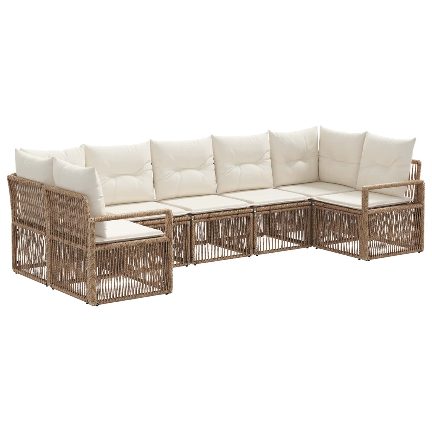 Tuinbankenset 7 st 7-Aantal zitplaatsen Beige poly rattan