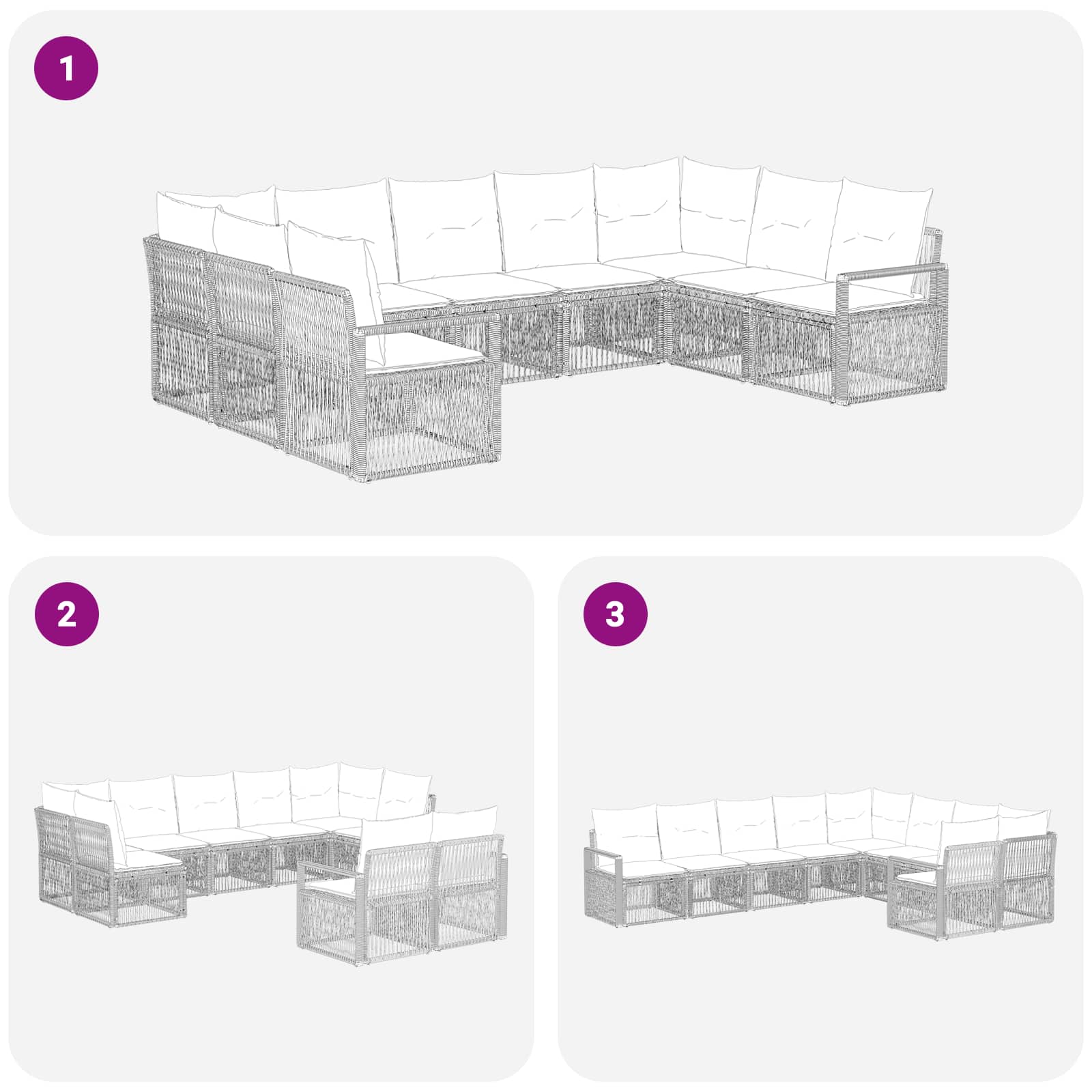 Tuinbankenset 9 pcs Zwart poly rattan