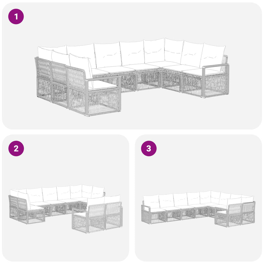Tuinbankenset 9 pcs Zwart poly rattan