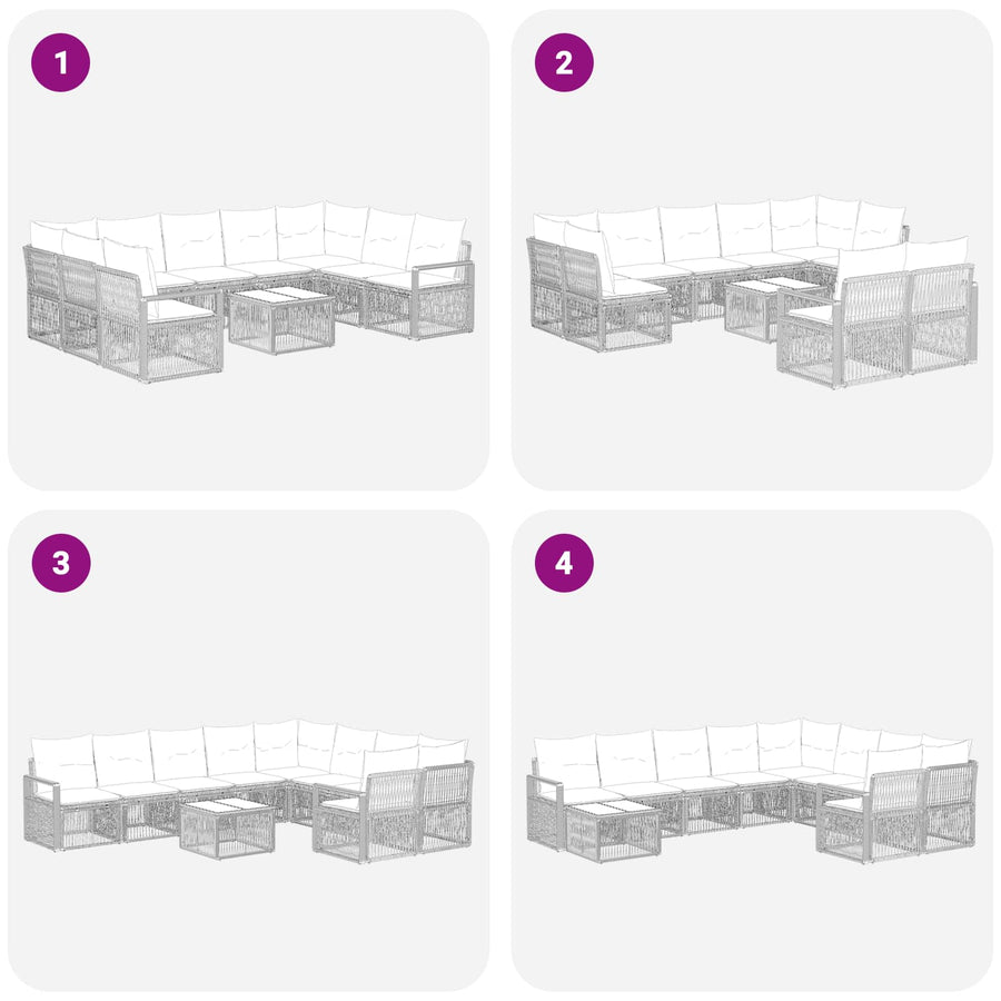 Tuinbankenset 10 pcs Zwart poly rattan