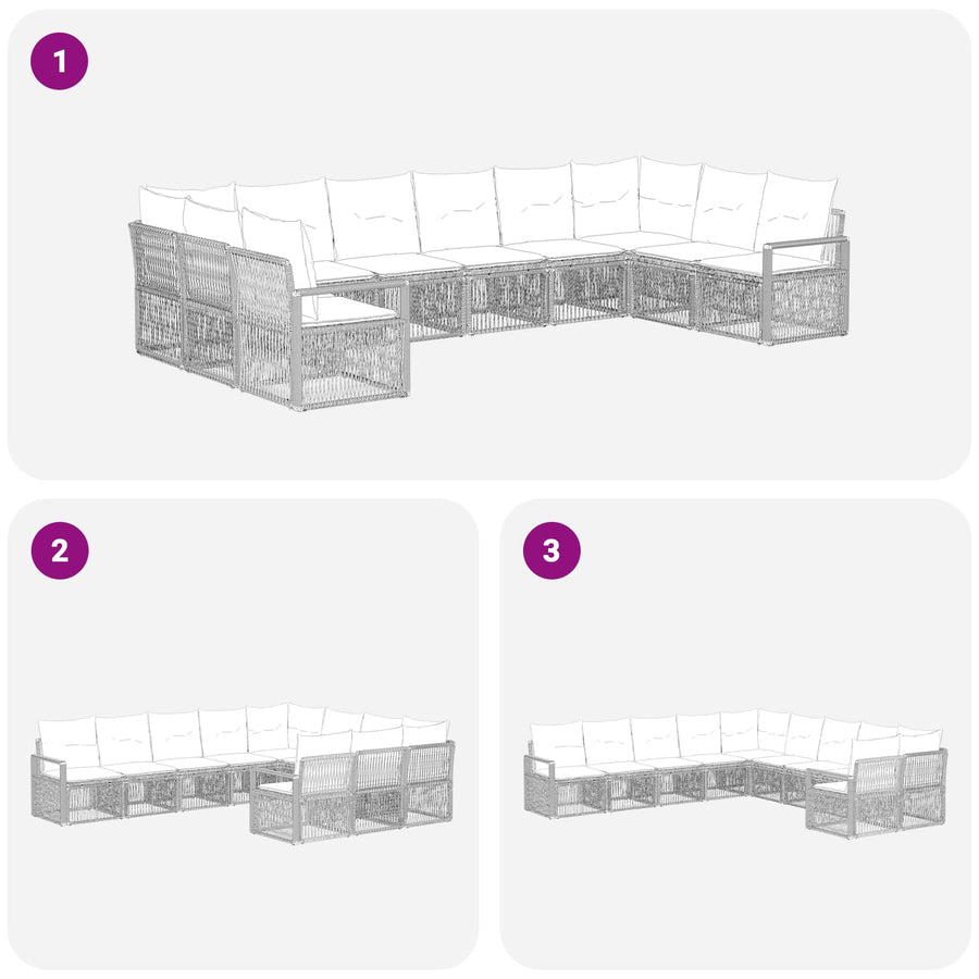 Tuinbankenset 10 pcs Grijs poly rattan