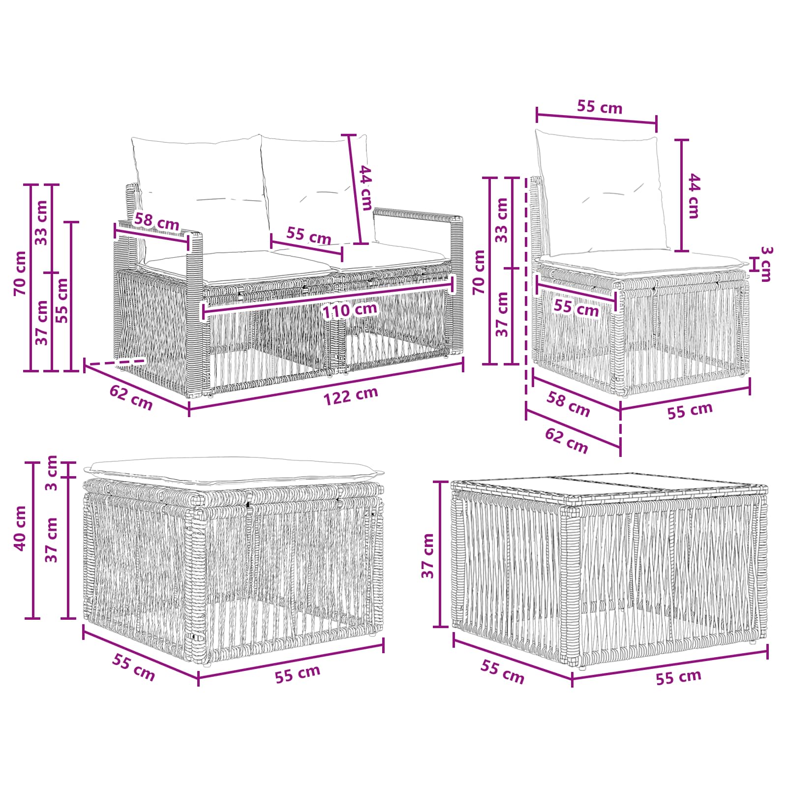 Tuinbankenset 10 pcs Zwart poly rattan