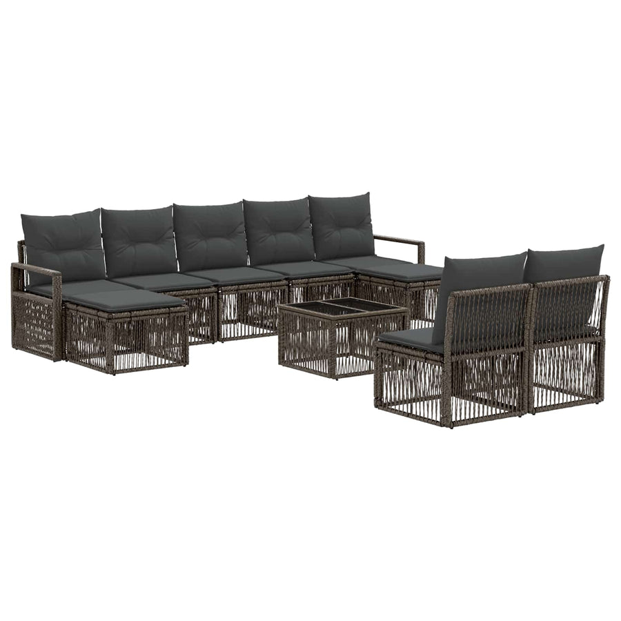 Tuinbankenset 10 pcs Grijs poly rattan