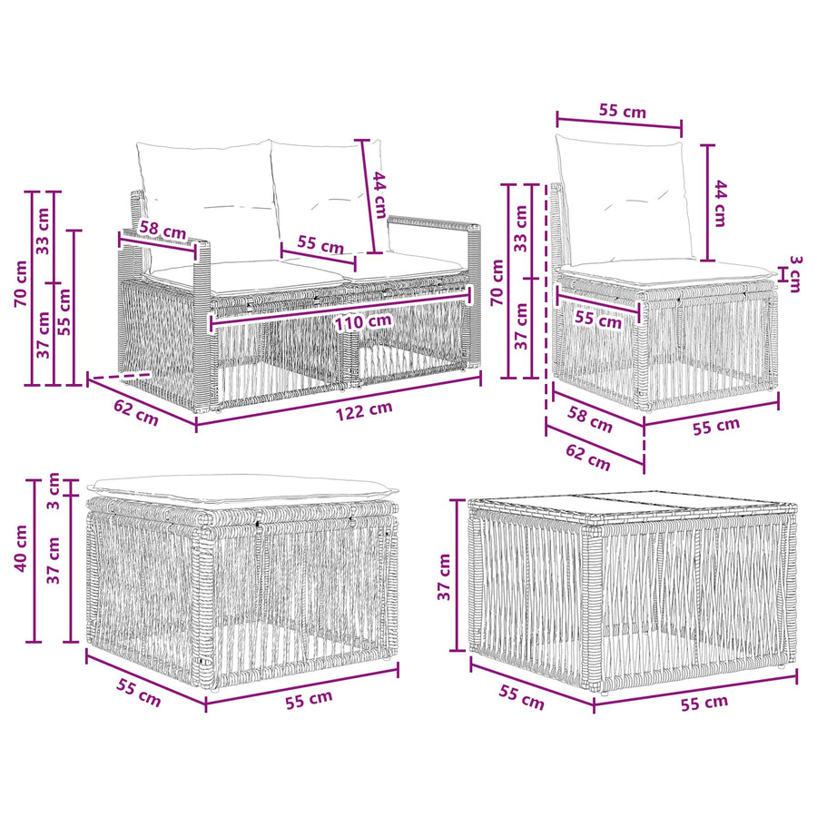 Tuinbankenset 11 pcs Grijs poly rattan