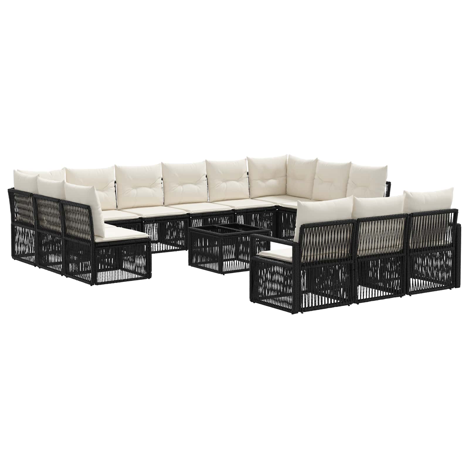 Tuinbankenset 14 pcs Zwart poly rattan