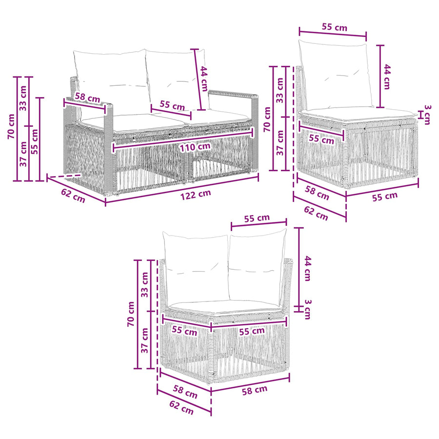 Tuinbankenset 13 pcs Grijs poly rattan