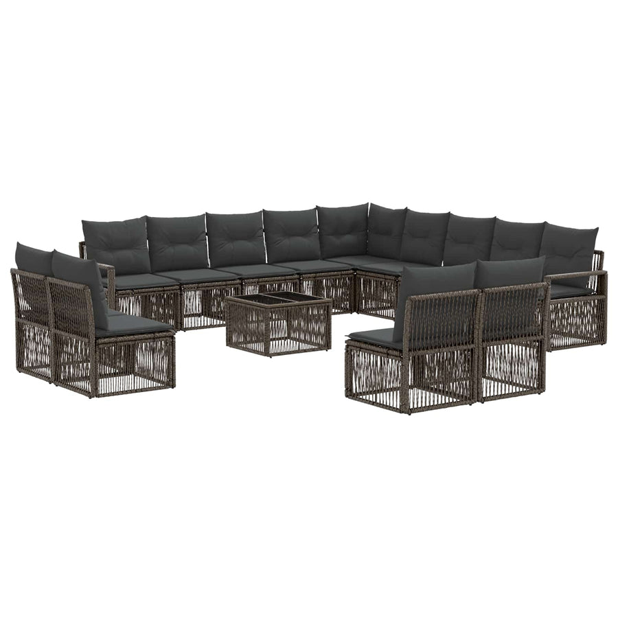 Tuinbankenset 14 pcs Grijs poly rattan