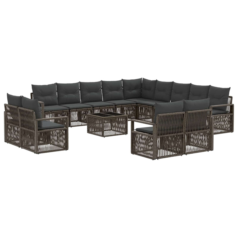 Tuinbankenset 14 pcs Grijs poly rattan