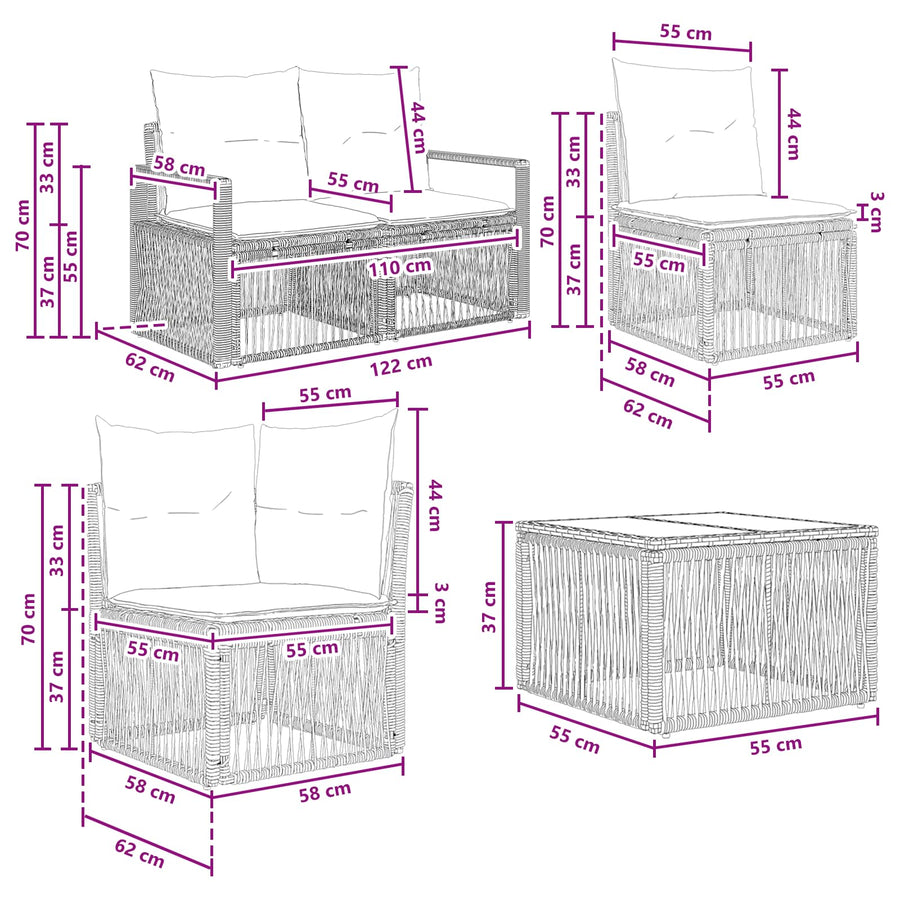 Tuinbankenset 14 pcs Grijs poly rattan