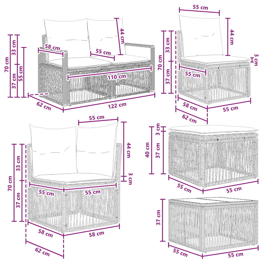 Tuinbankenset 10 pcs Grijs poly rattan