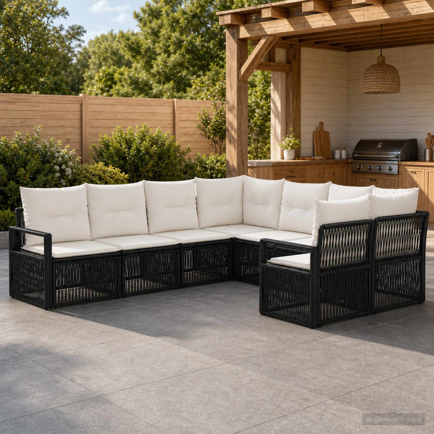 Tuinbankenset 8 st 8-Aantal zitplaatsen Zwart poly rattan