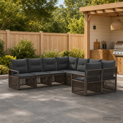 Tuinbankenset 8 st 8-Aantal zitplaatsen Grijs poly rattan