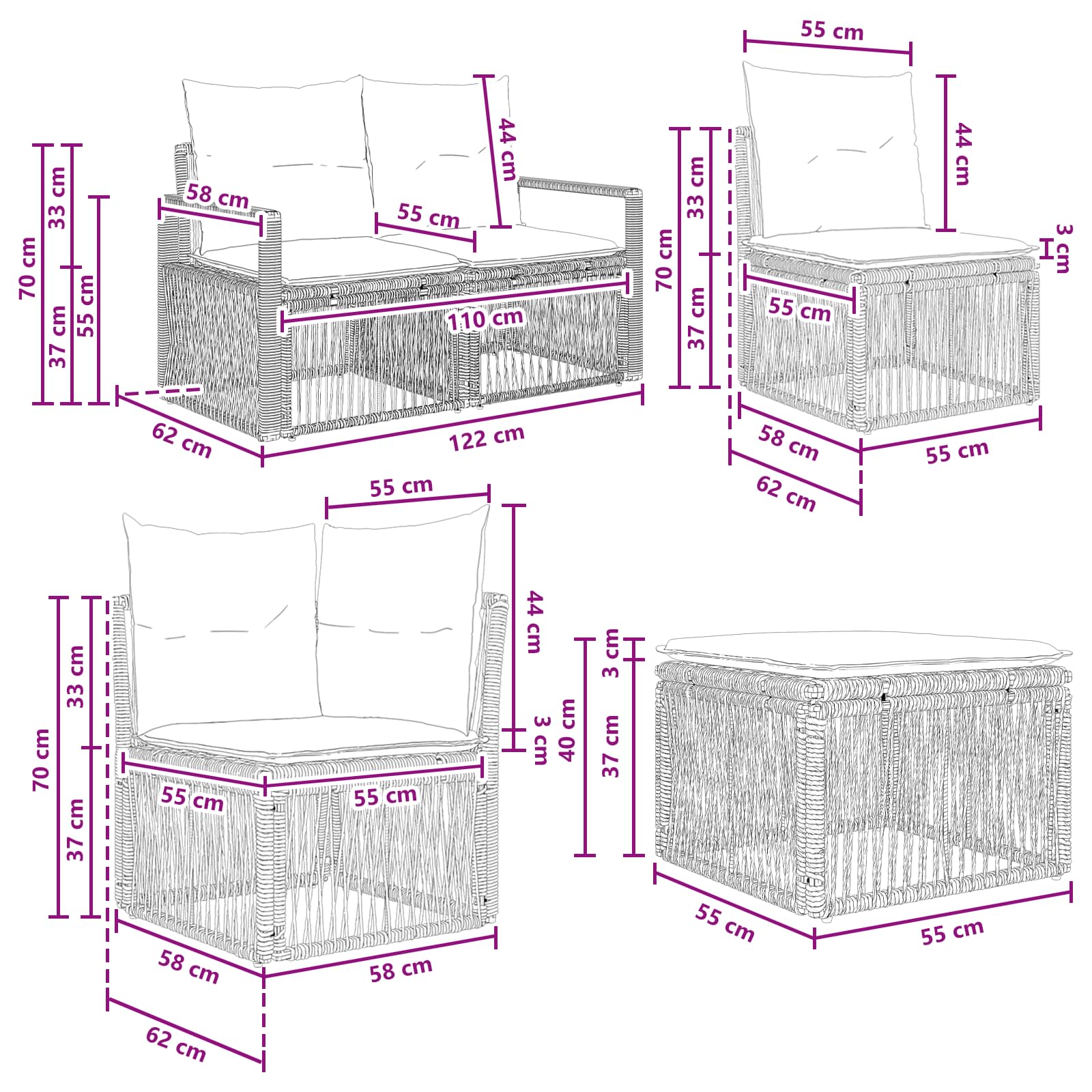 Tuinbankenset 11 pcs Beige poly rattan