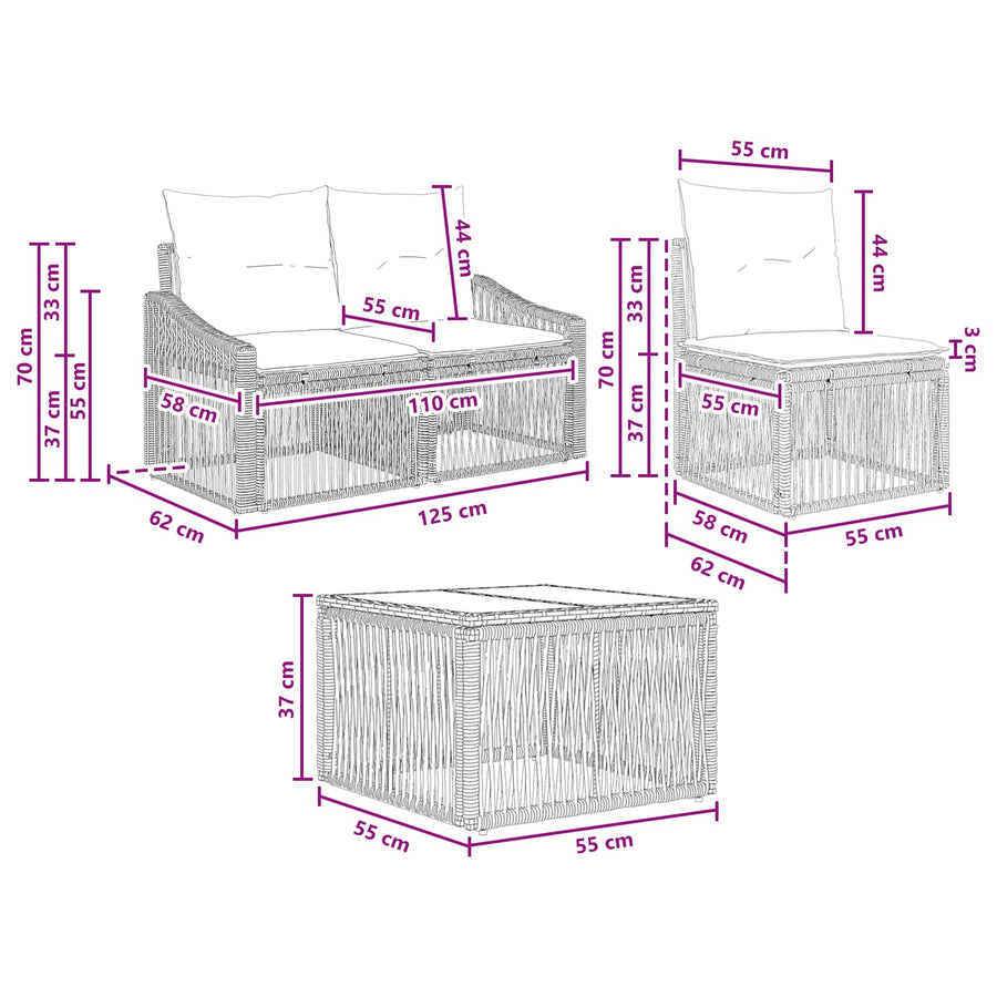 Tuinbankenset 5 pcs Grijs poly rattan