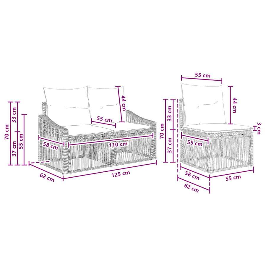 Tuinbankenset 12 pcs Zwart poly rattan