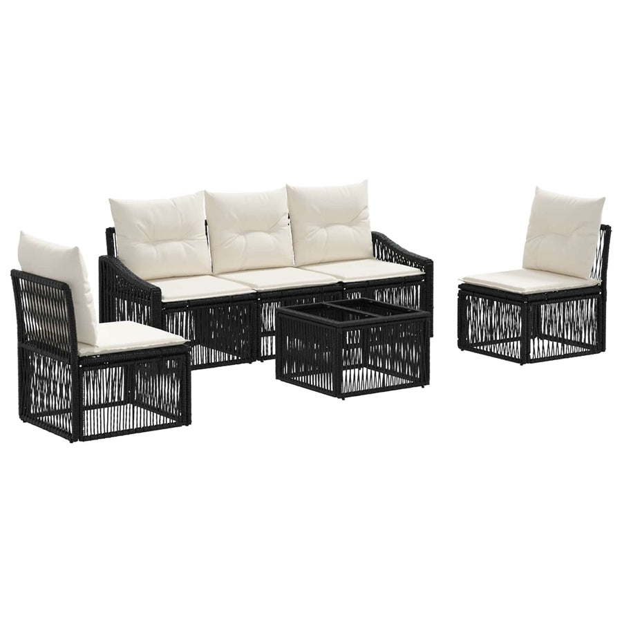 Tuinbankenset 6 pcs Zwart poly rattan
