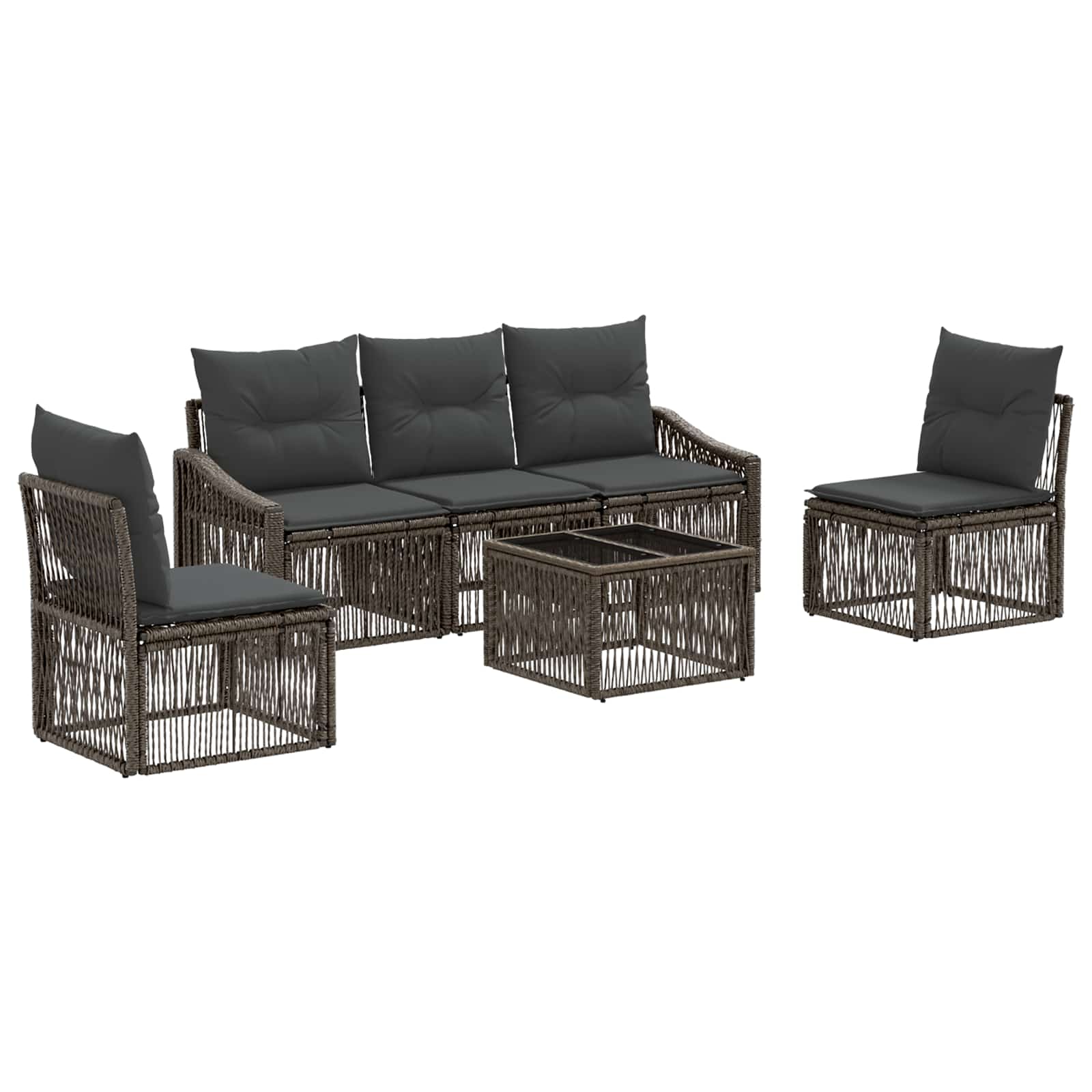 Tuinbankenset 6 pcs Grijs poly rattan