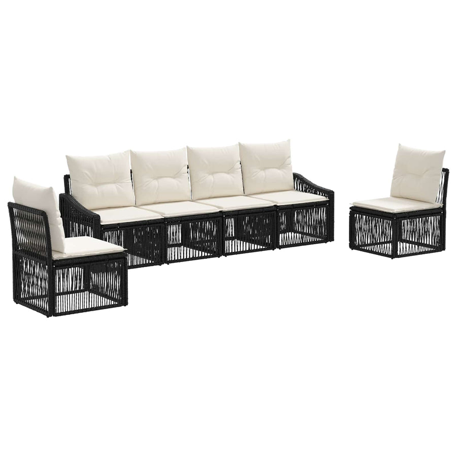 Tuinbankenset 6 pcs Zwart poly rattan