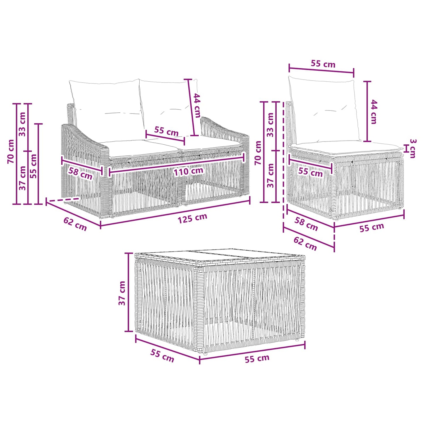 Tuinbankenset 8 pcs Grijs poly rattan
