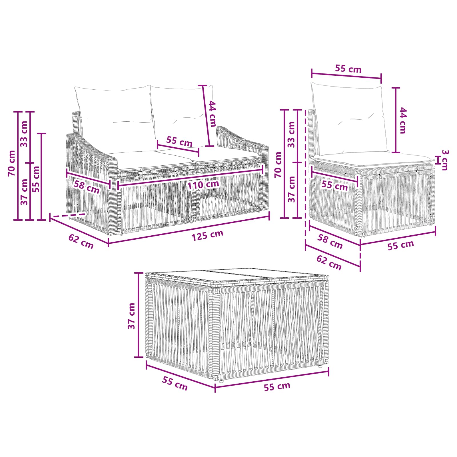 Tuinbankenset 8 pcs Beige poly rattan