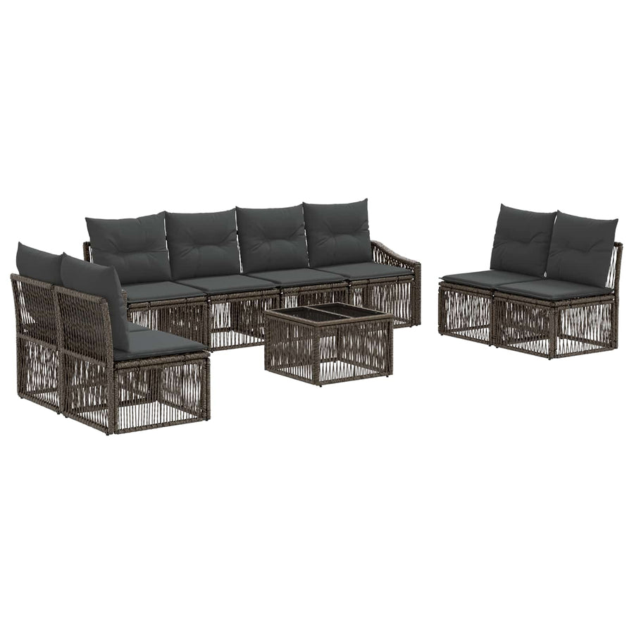 Tuinbankenset 9 pcs Grijs poly rattan