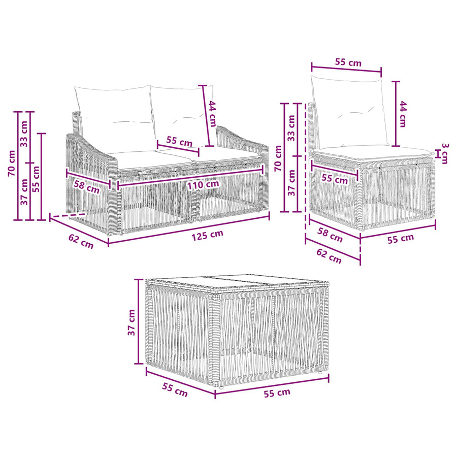 Tuinbankenset 5 pcs Zwart poly rattan