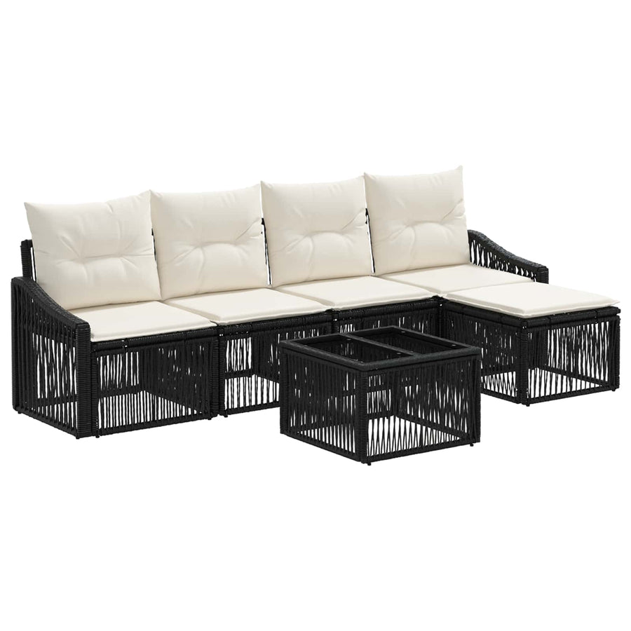 Tuinbankenset 6 pcs Zwart poly rattan