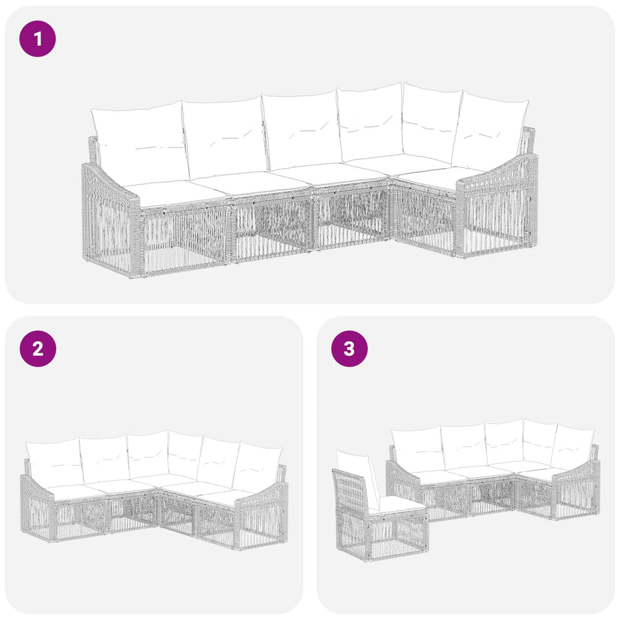 Tuinbankenset 5 pcs Zwart poly rattan