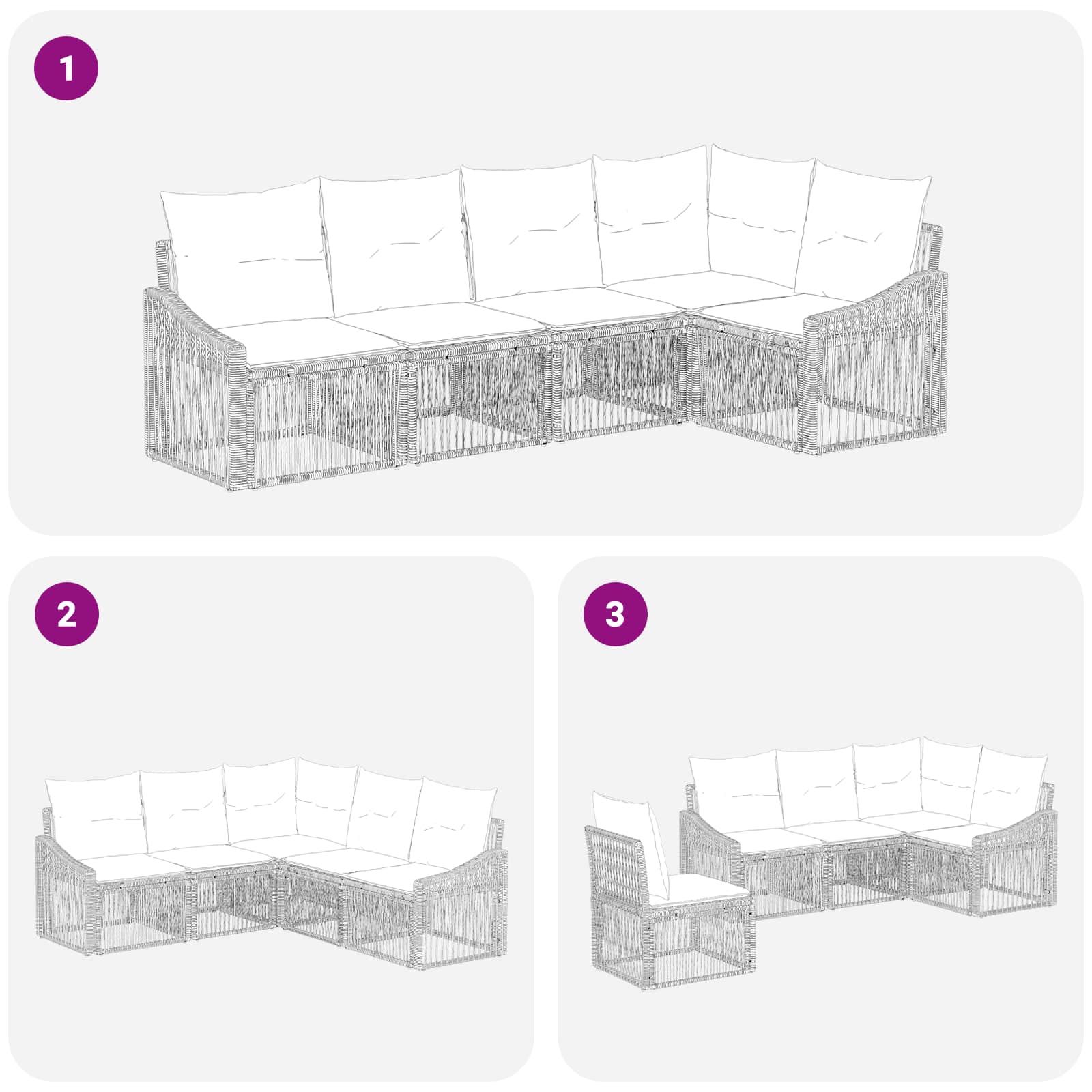 Tuinbankenset 5 pcs Grijs poly rattan