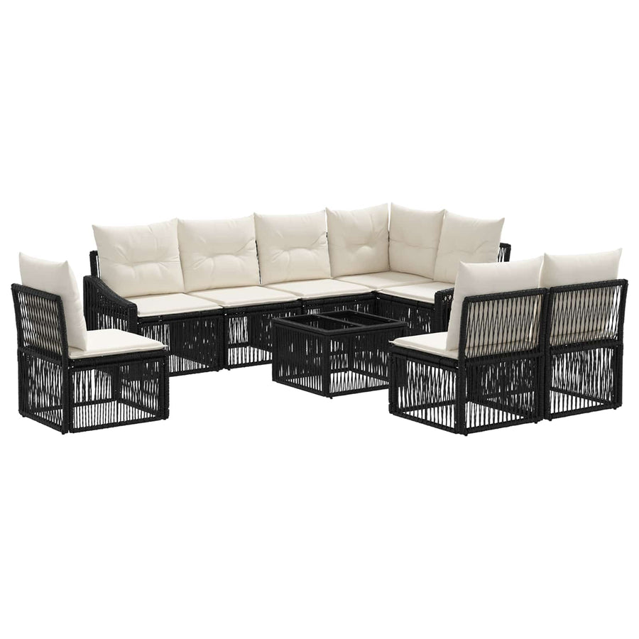 Tuinbankenset 9 pcs Zwart poly rattan