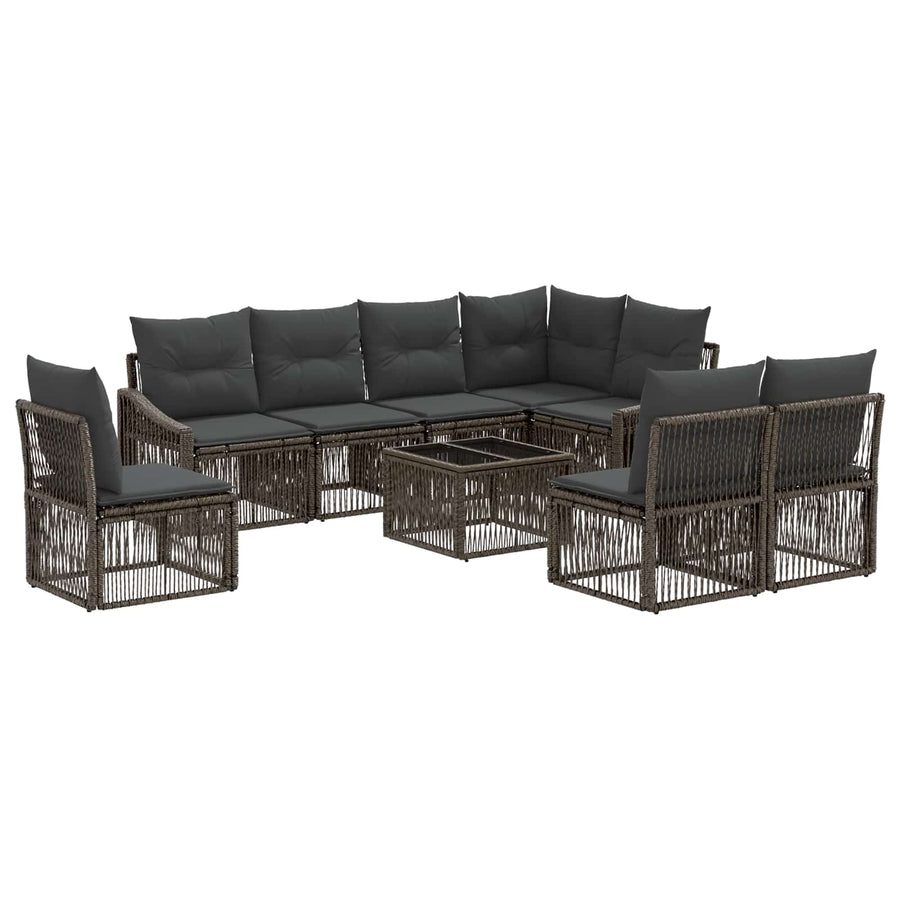 Tuinbankenset 9 pcs Grijs poly rattan
