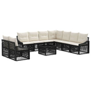 Tuinbankenset poly rattan zwart 9 zitplaatsen