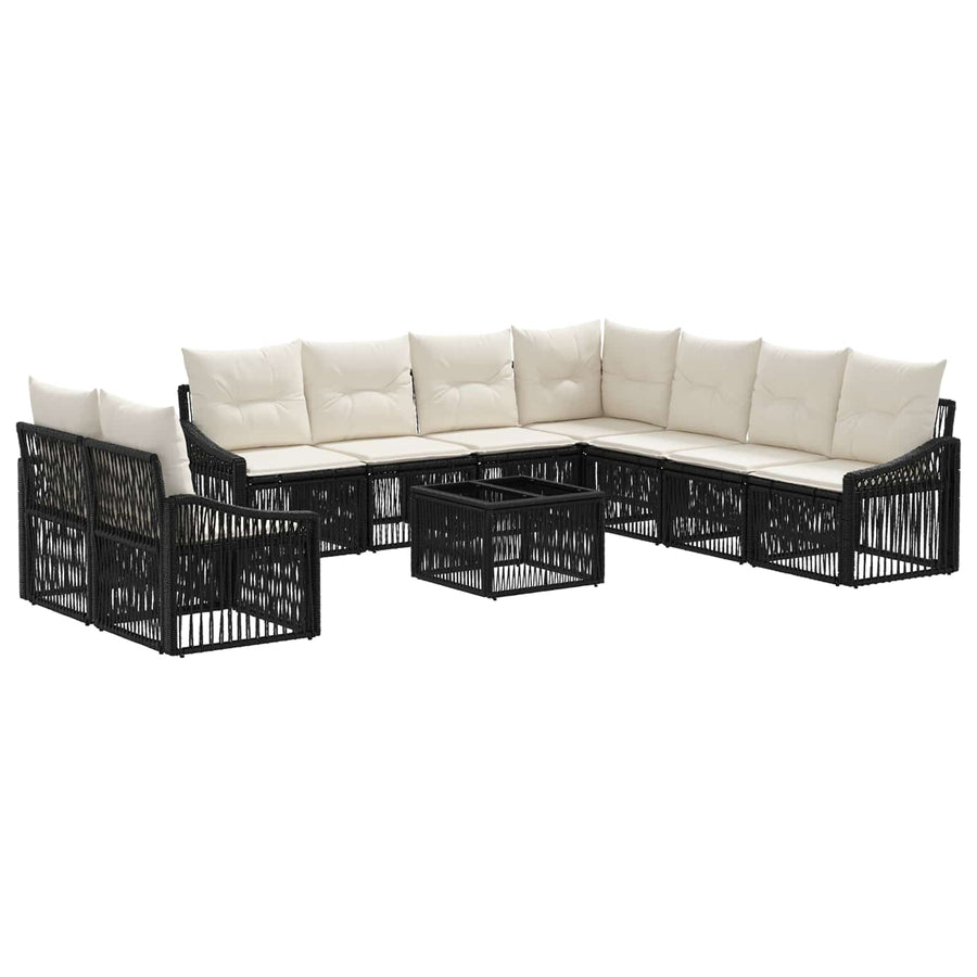 Tuinbankenset 10 pcs Zwart poly rattan