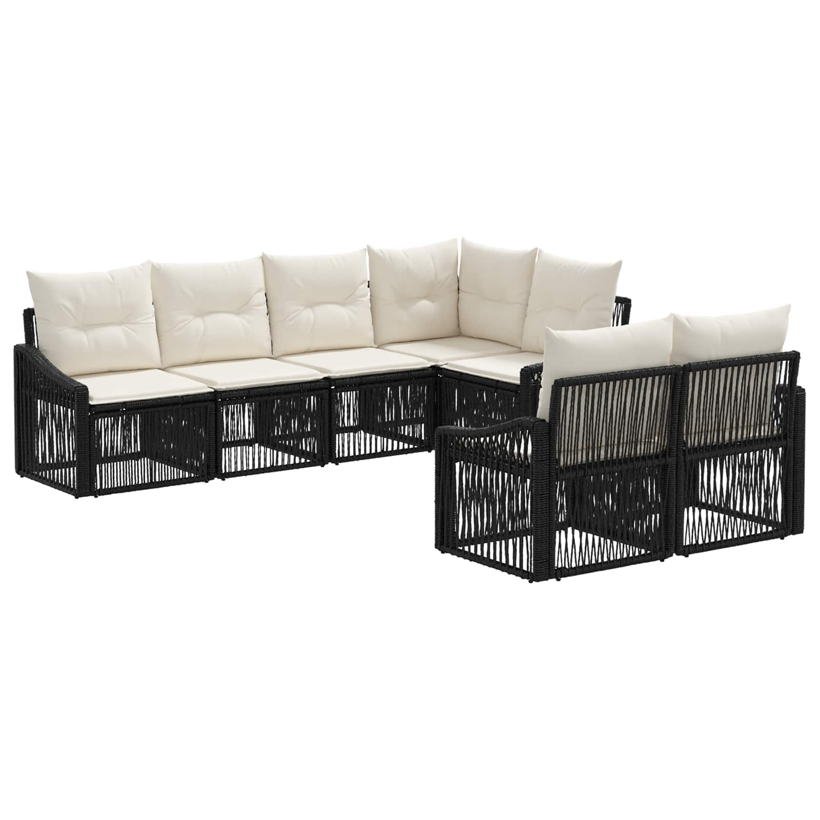 Tuinbankenset 7 st 7-Aantal zitplaatsen Zwart poly rattan