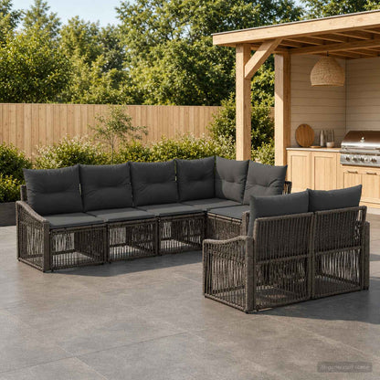 Tuinbankenset 7 st 7-Aantal zitplaatsen Grijs poly rattan