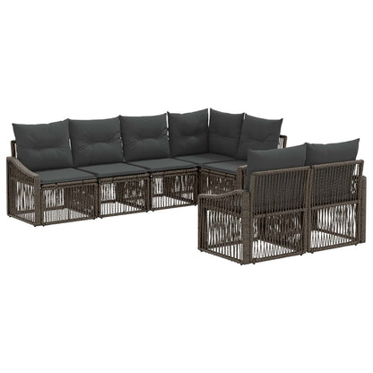Tuinbankenset 7 st 7-Aantal zitplaatsen Grijs poly rattan