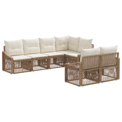 Tuinbankenset 7 st 7-Aantal zitplaatsen Beige poly rattan
