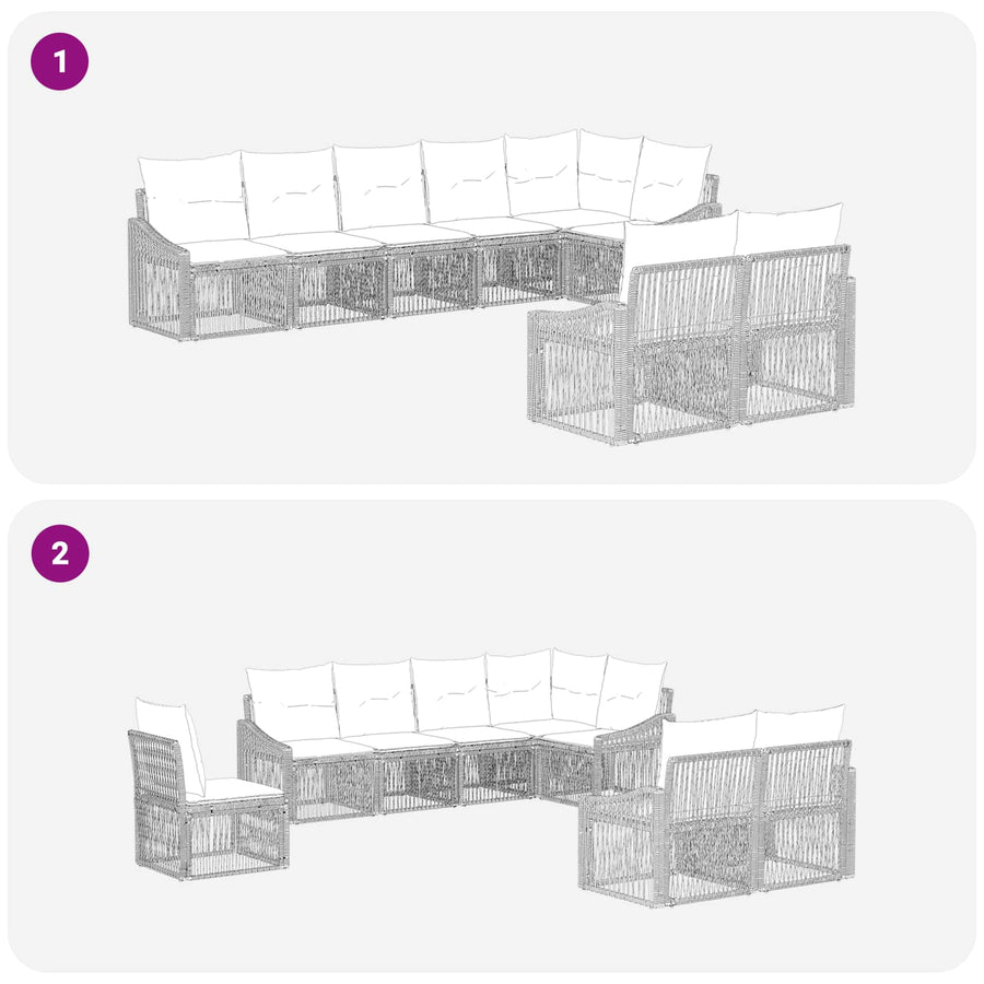 Tuinbankenset 8 pcs Zwart poly rattan