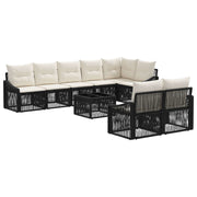 Tuinbankenset poly rattan zwart 8 personen
