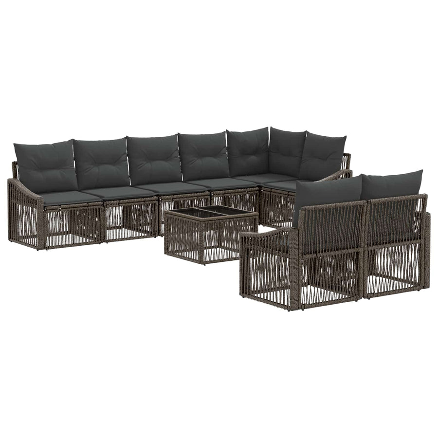 Tuinbankenset 9 pcs Grijs poly rattan