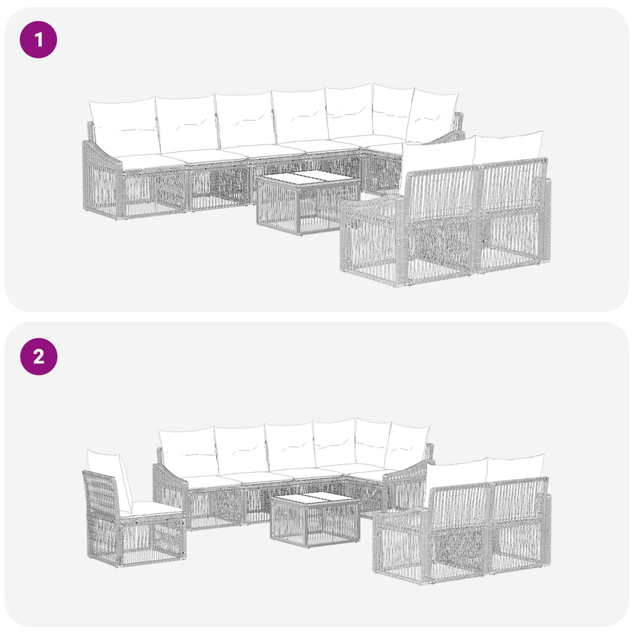 Tuinbankenset 9 pcs Grijs poly rattan