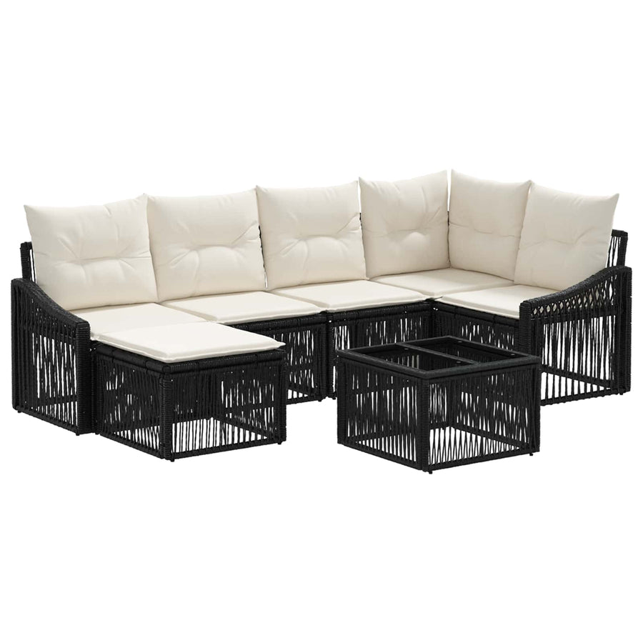 Tuinbankenset 7 pcs Zwart poly rattan