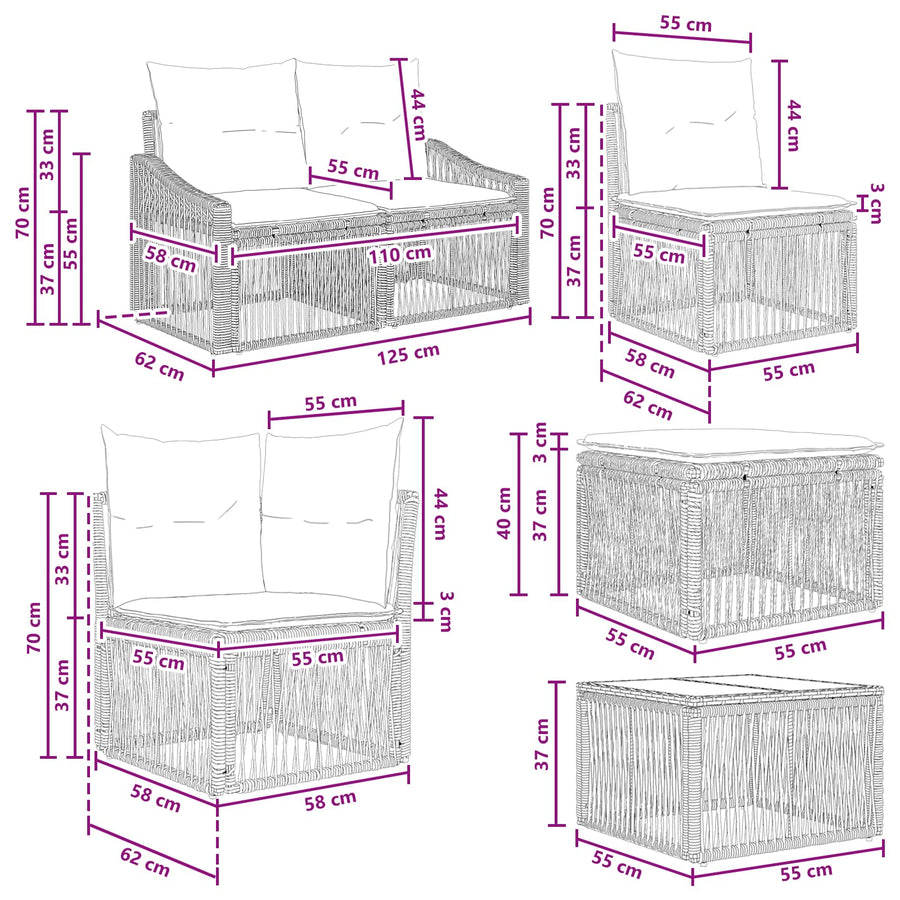 Tuinbankenset 7 pcs Zwart poly rattan