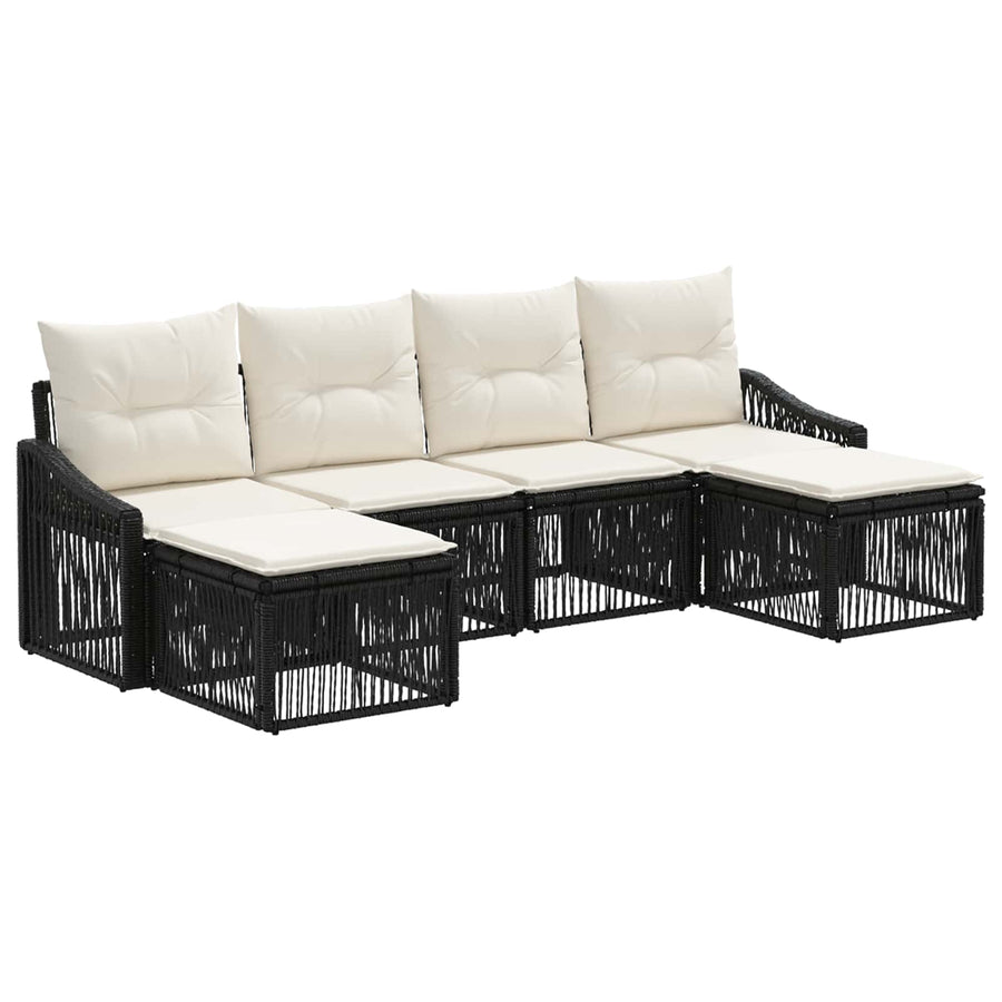 Tuinbankenset 6 pcs Zwart poly rattan